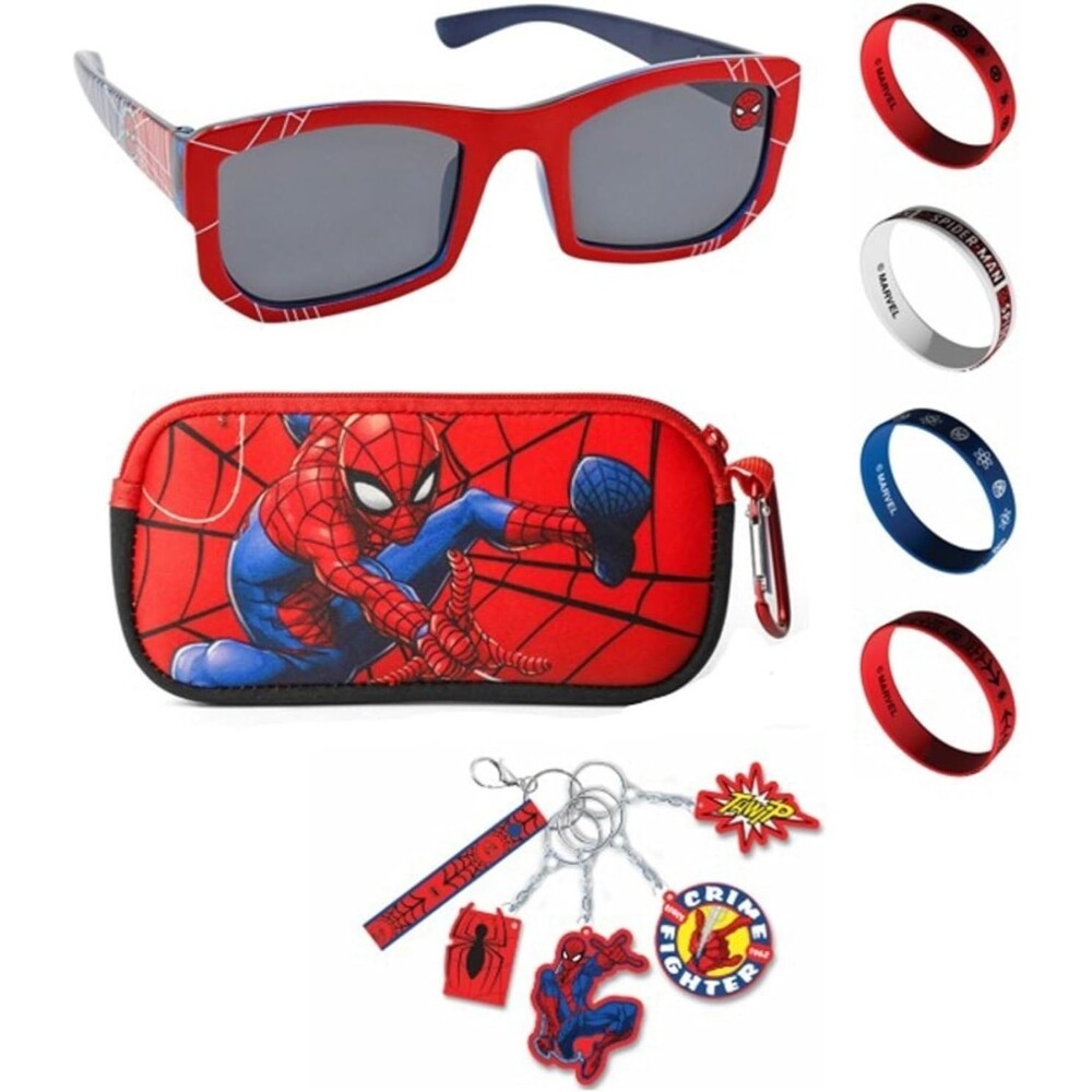 Marvel Spider-Man Boys Sunglasses Wristbands Keychain 10 Pc Gift *Case Included*